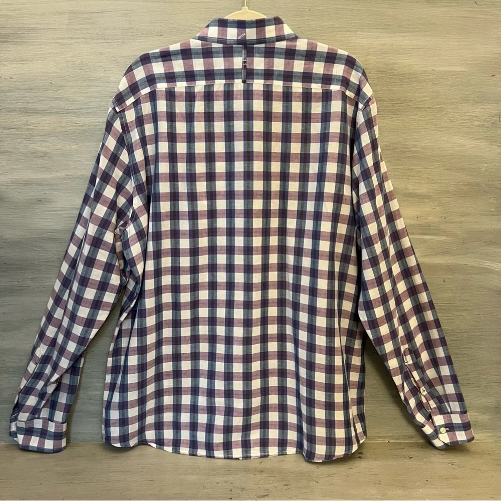 Banana Republic Cotton Linen Purple Plaid Button‎ Down Shirt XL Like New